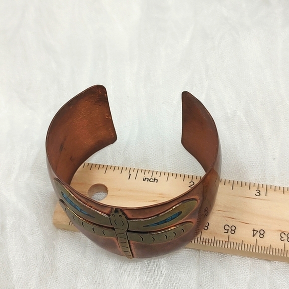 Copper dragonfly artisan wide cuff bracelet - Picture 3 of 6